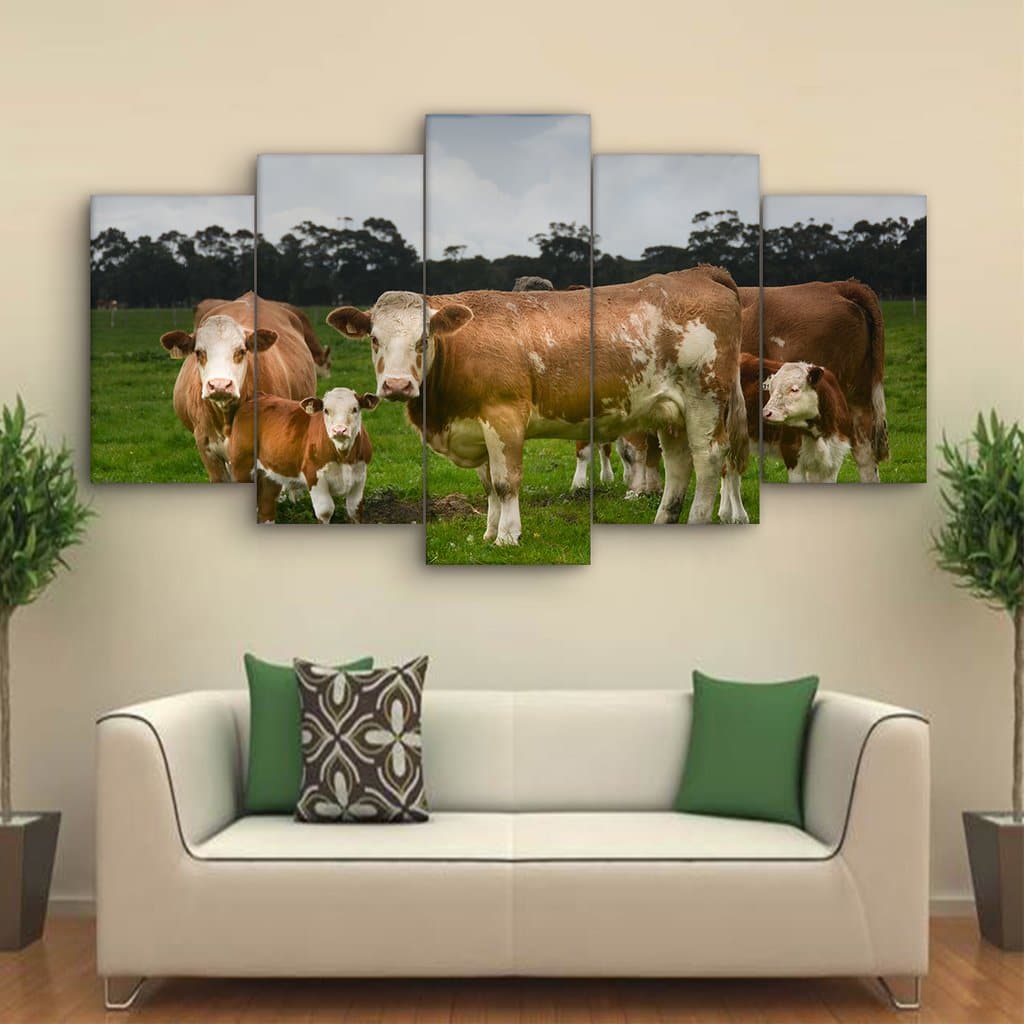 Framed 5 Panels - Cows