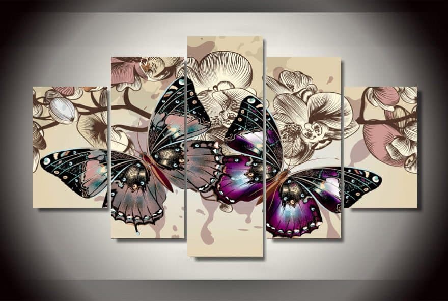 Framed 5 Panels - Butterfly