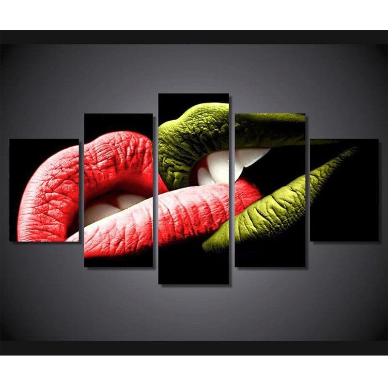 Framed 5 Panels - Lips Art