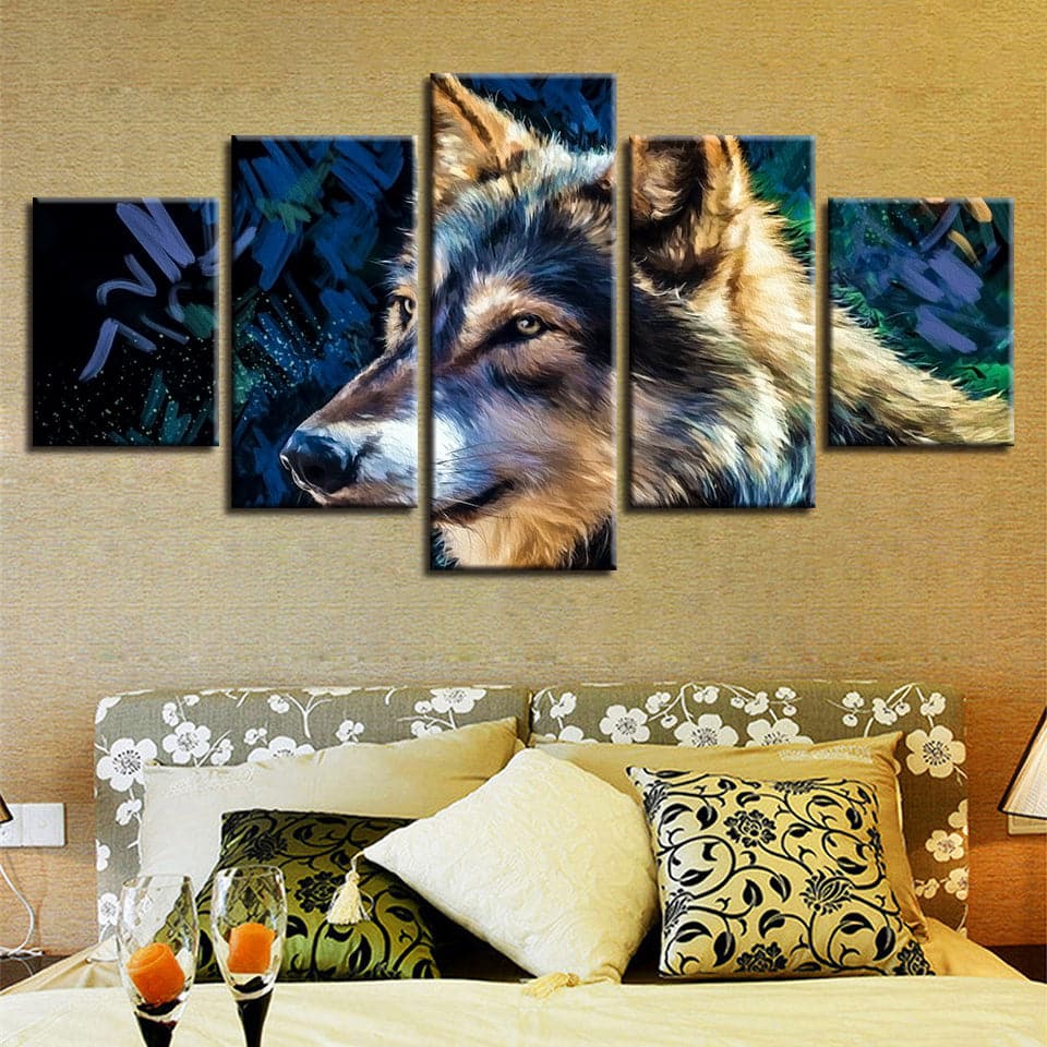 Framed 5 Panels - Wolf