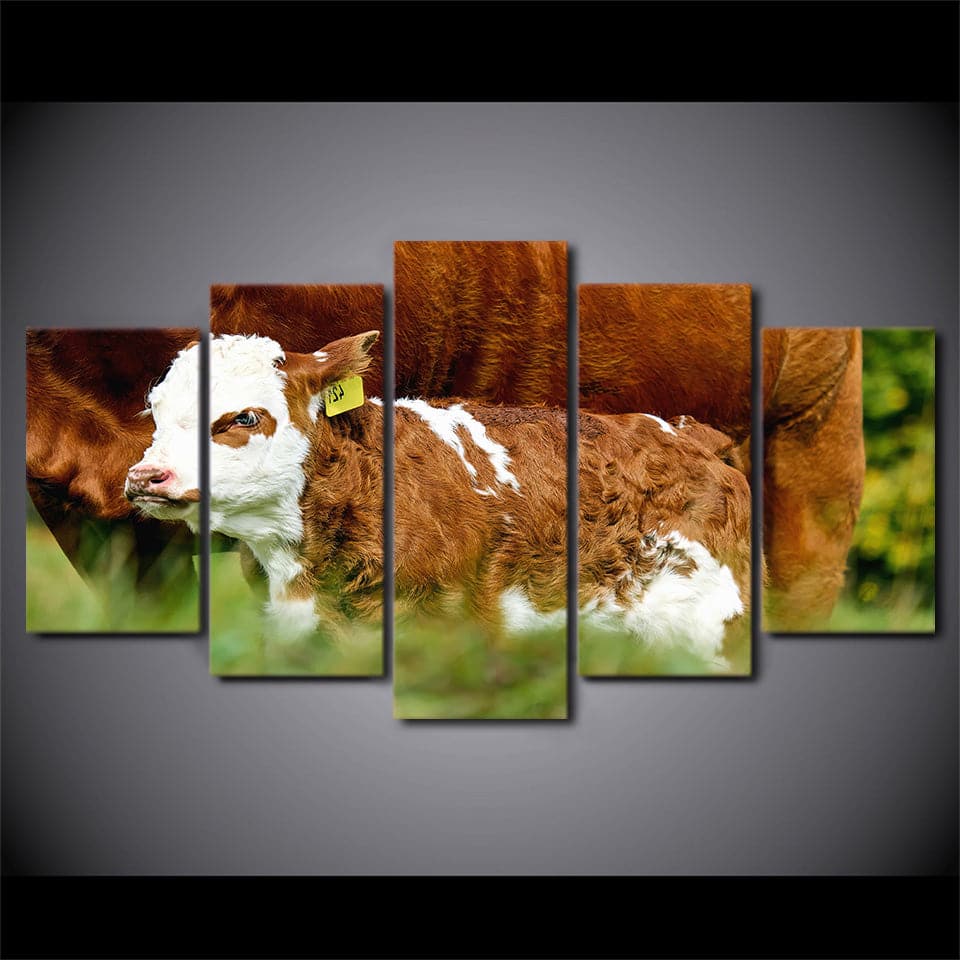 Framed 5 Panels - Cows