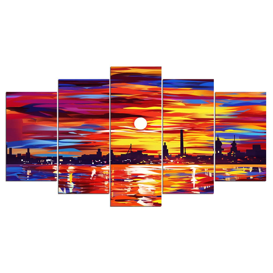 Framed 5 Panels - Sunset