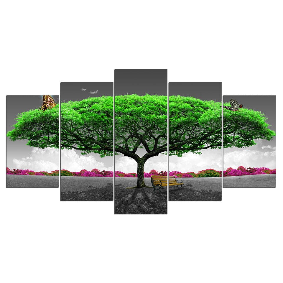 Framed 5 Panels - Green Tree