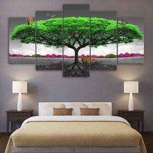 Framed 5 Panels - Green Tree