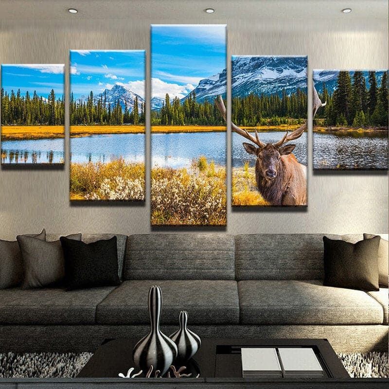 Framed 5 Panels - Deer Art