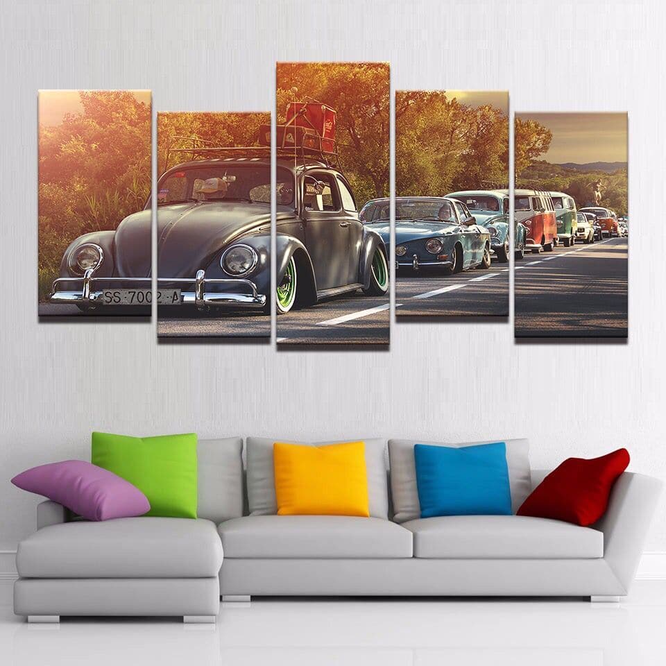 Framed 5 Panels - Classic VW Beetle