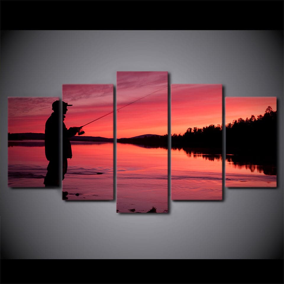 Framed 5 Panels - Fishing