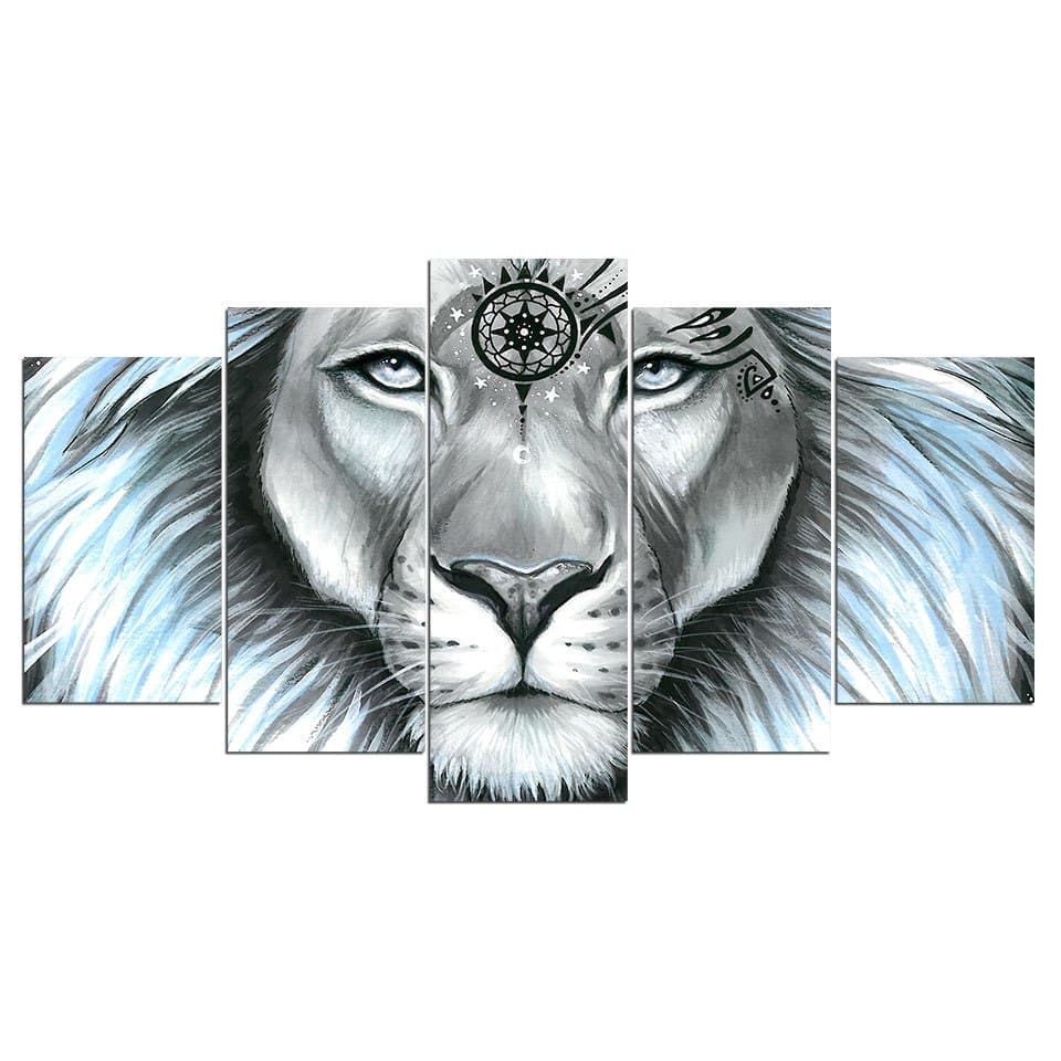 Framed 5 Panels - Lion