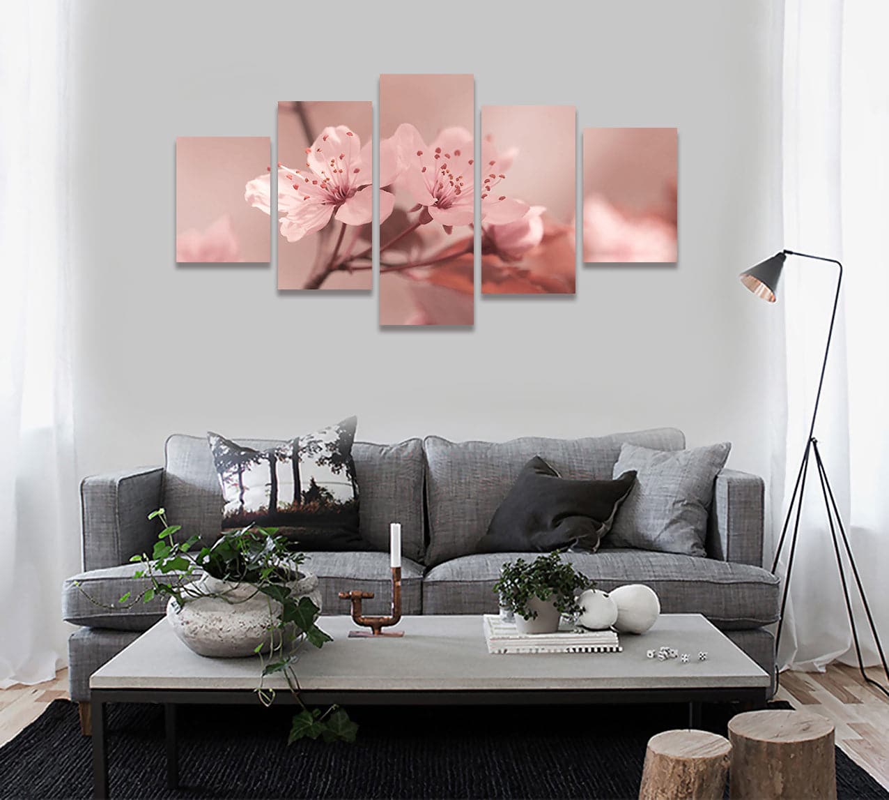 Framed 5 Panels - Cherry Blossom