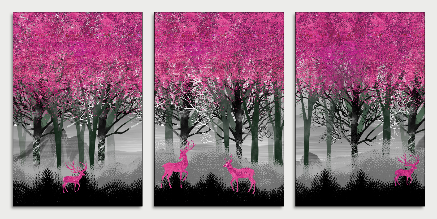 Framed 3 Panels - Red Deer