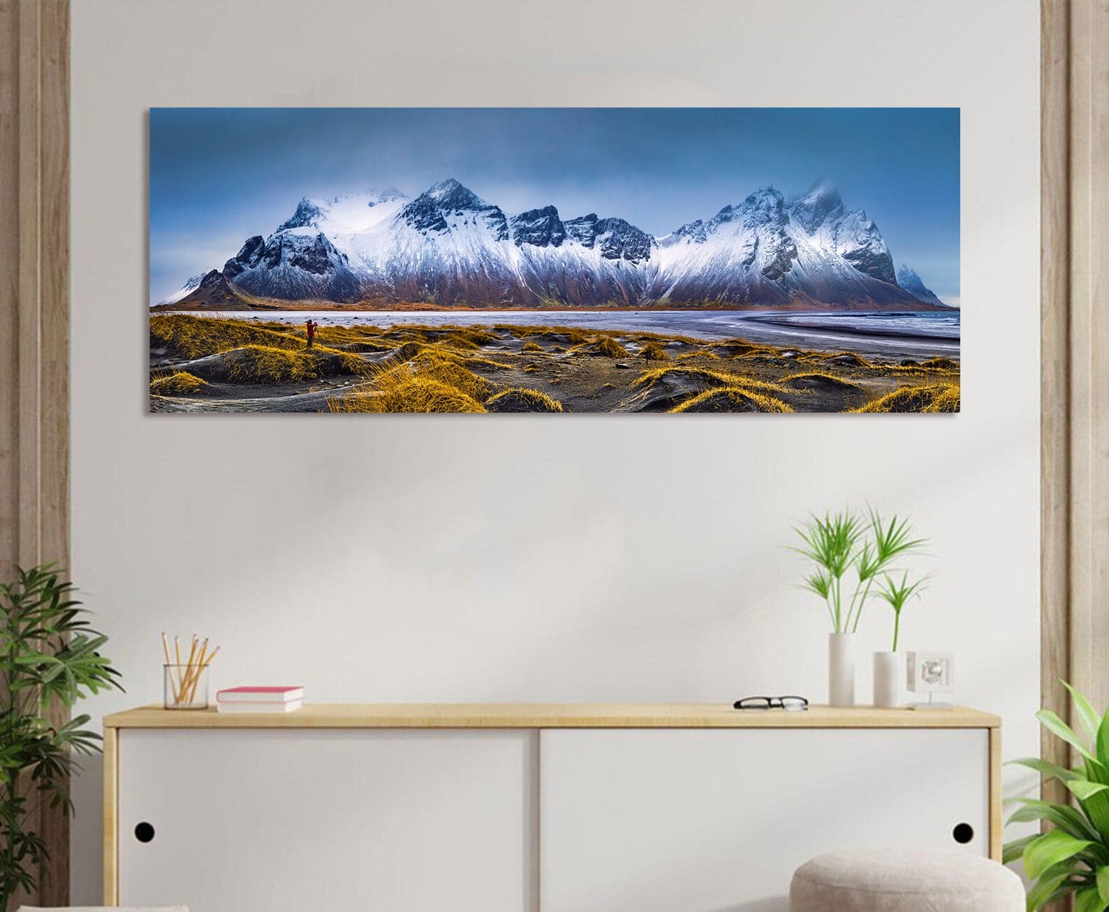 Framed 1 Panel - Vestrahorn Mountain Range And Stokksnes Beach Panorama