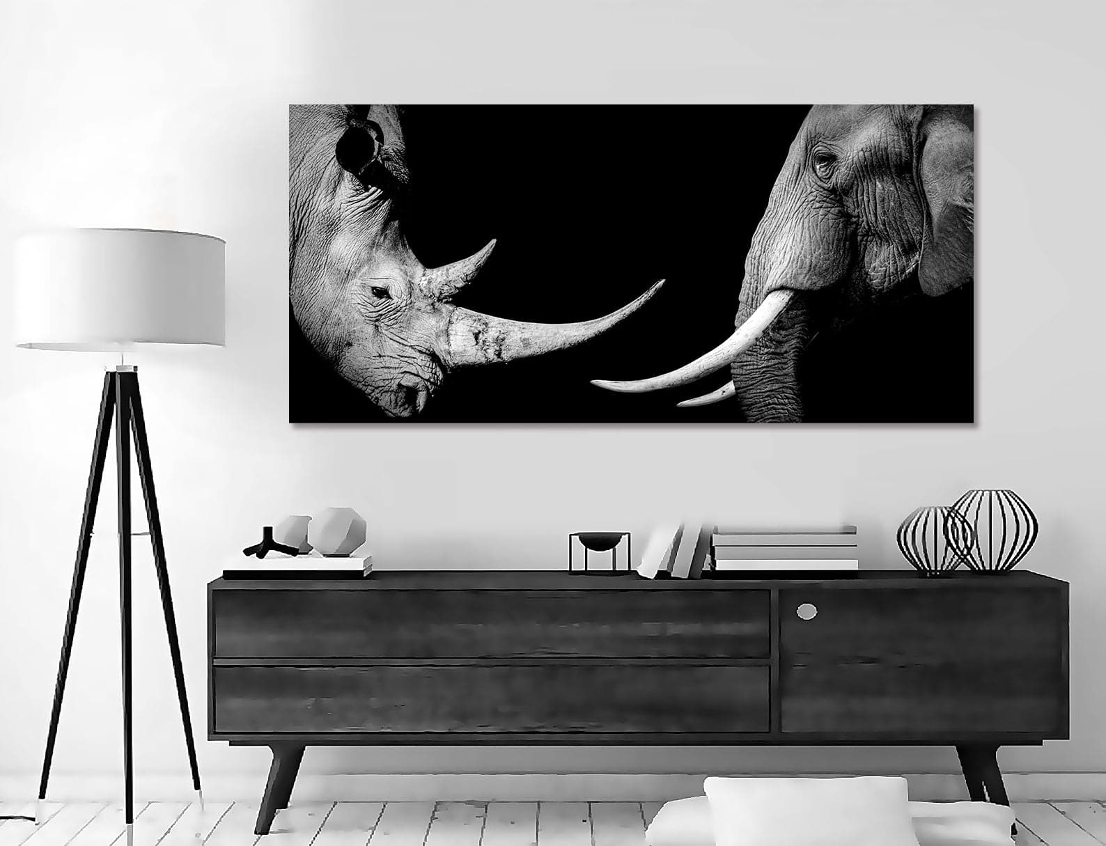 Framed 1 Panel - African Rhino & Elephant