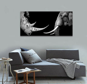 Framed 1 Panel - African Rhino & Elephant