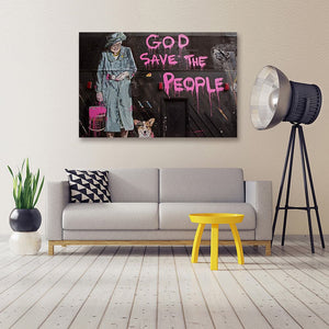 Framed 1 Panel - Banksy - God Save The People