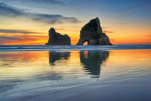 Framed 1 Panel - Sunset at Wharariki beach