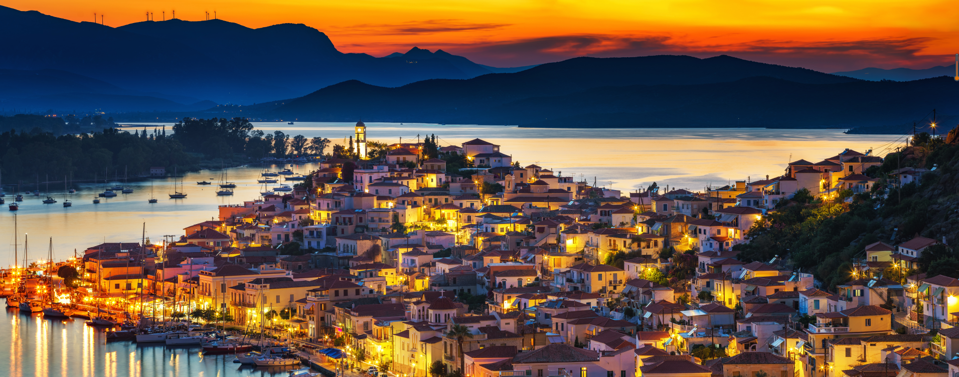 Framed 1 Panel - Poros at night, Greece