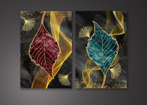 Framed 2 Panels -  Ginkgo Leaves (3D Style)