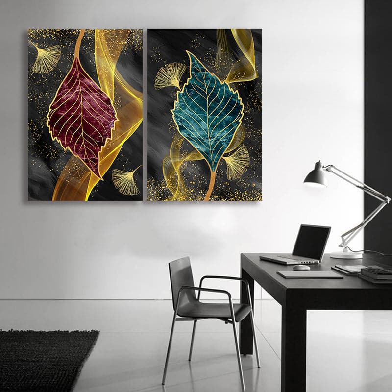 Framed 2 Panels -  Ginkgo Leaves (3D Style)