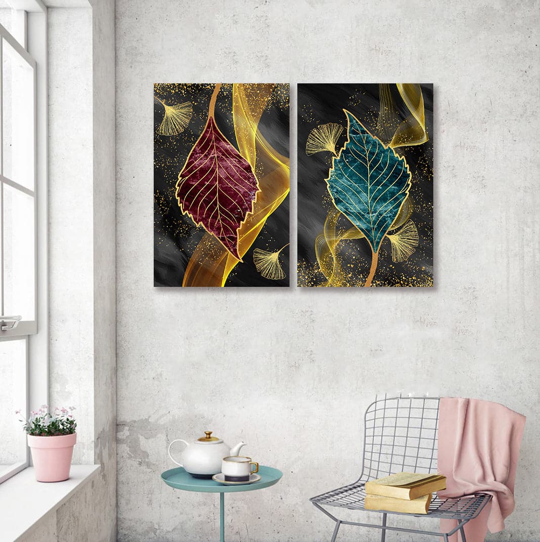 Framed 2 Panels -  Ginkgo Leaves (3D Style)