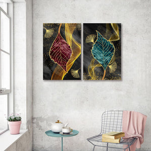 Framed 2 Panels -  Ginkgo Leaves (3D Style)