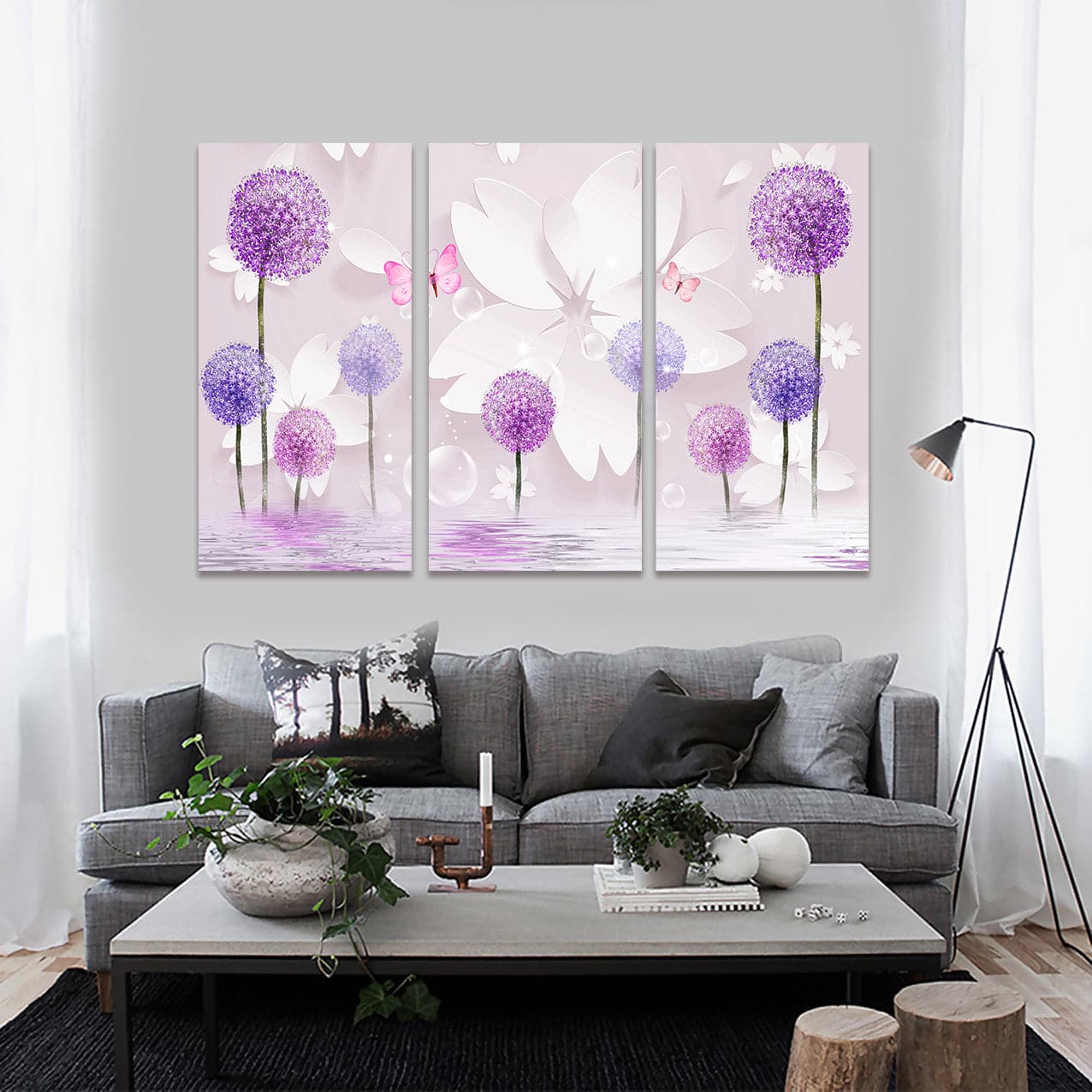 Framed 3 Panels - Hydrangea (3D Style)