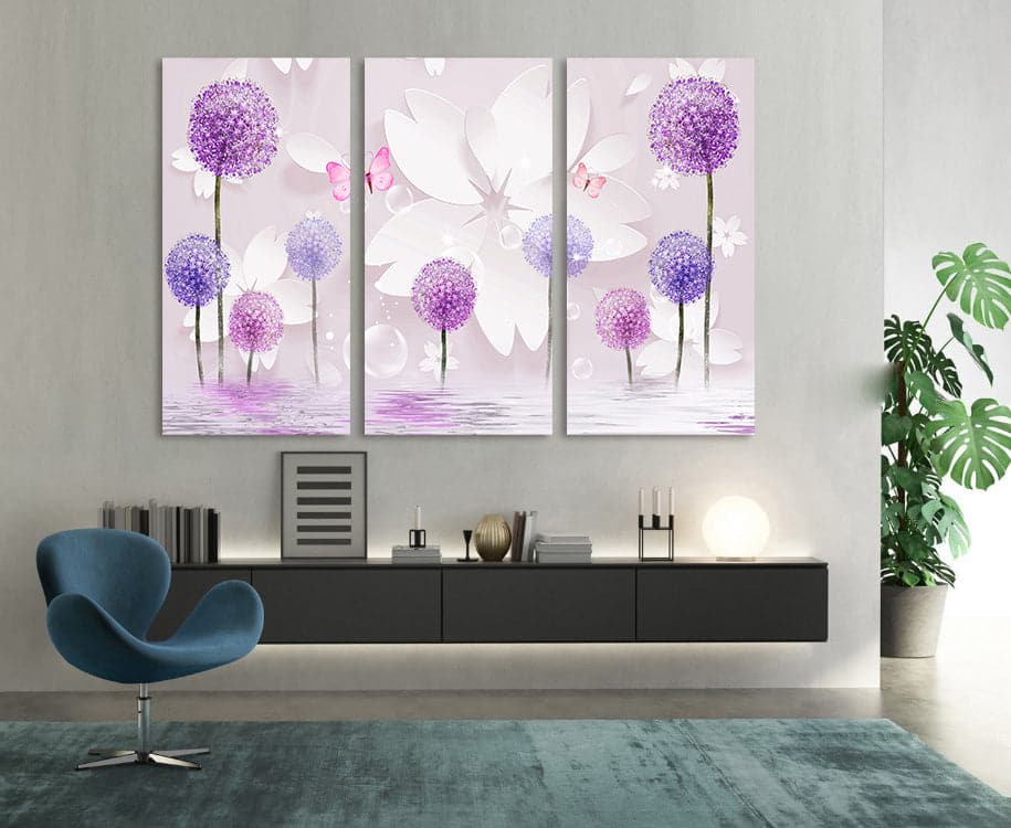 Framed 3 Panels - Hydrangea (3D Style)