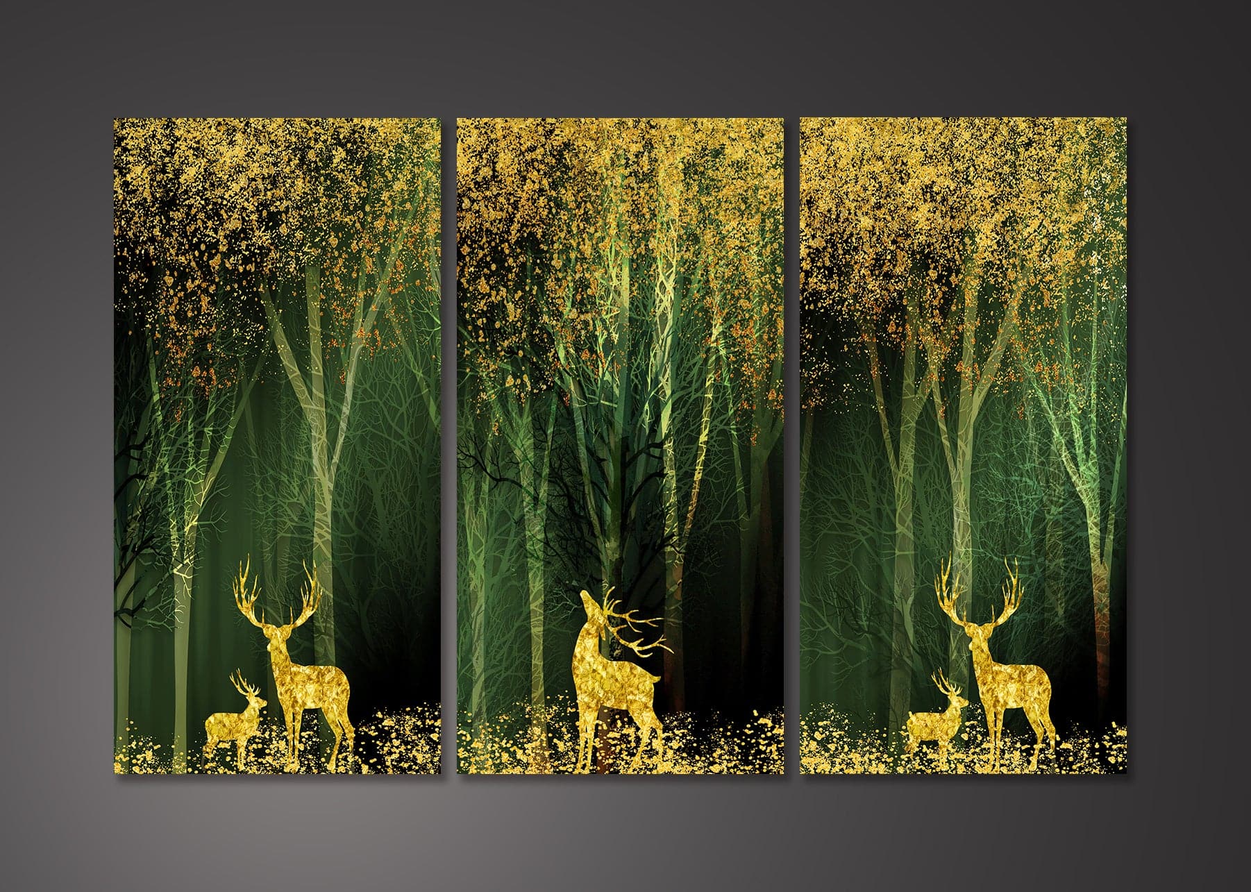 Framed 3 Panels - Golden Forest (3D Style)