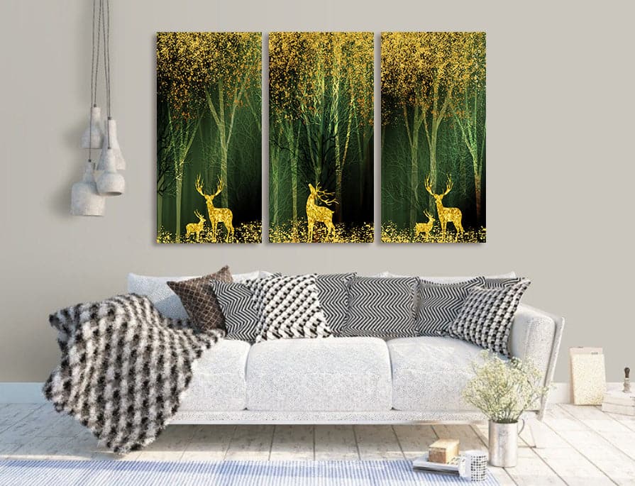 Framed 3 Panels - Golden Forest (3D Style)