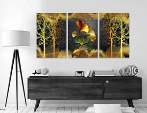 Framed 3 Panels - Golden Ginkgo (3D Style)