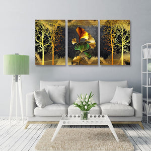 Framed 3 Panels - Golden Ginkgo (3D Style)