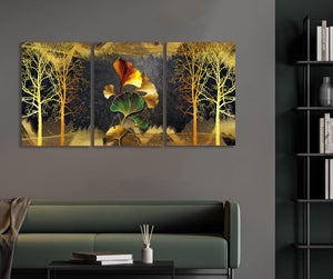 Framed 3 Panels - Golden Ginkgo (3D Style)