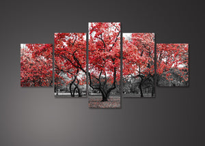 Framed 5 Panels - Red Tree