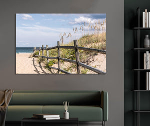 Framed 1 Panel - Wooden Fence on Sandy Pathway to Beach at Sandbridge