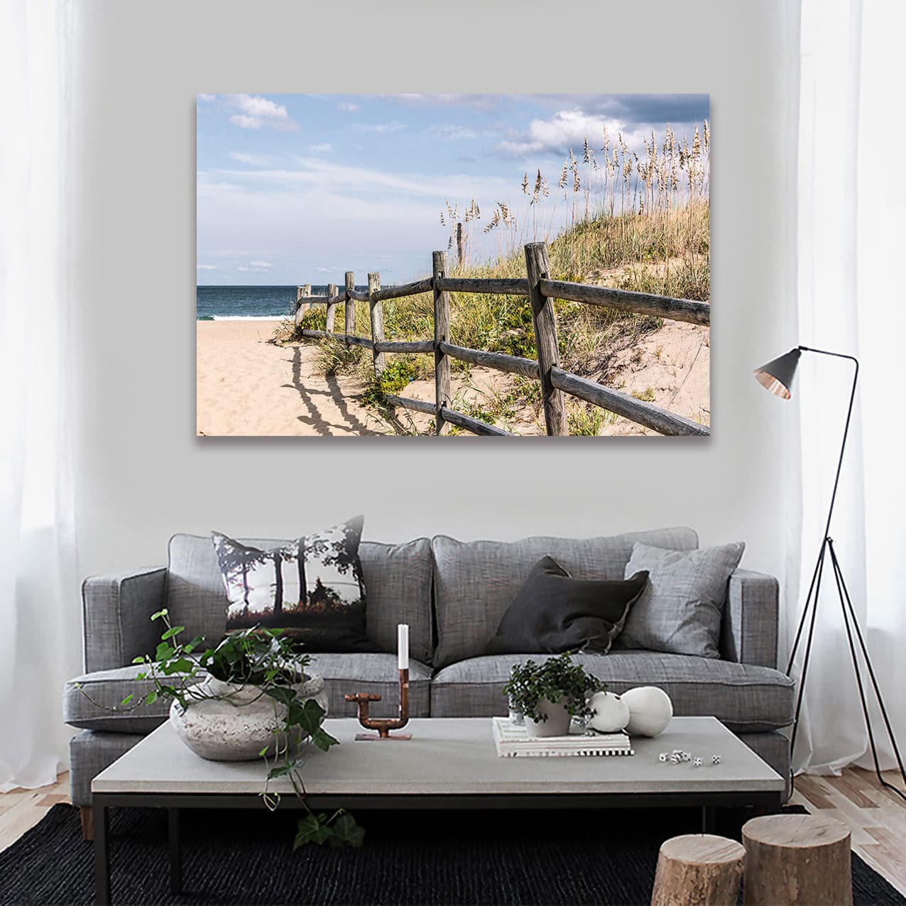 Framed 1 Panel - Wooden Fence on Sandy Pathway to Beach at Sandbridge