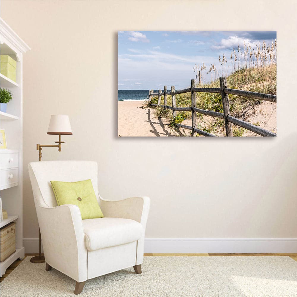 Framed 1 Panel - Wooden Fence on Sandy Pathway to Beach at Sandbridge