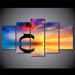 Framed 5 Panels - Dolphin