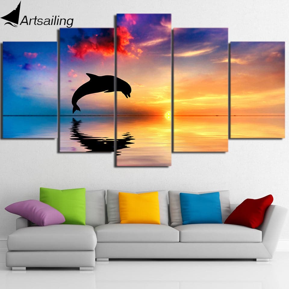 Framed 5 Panels - Dolphin