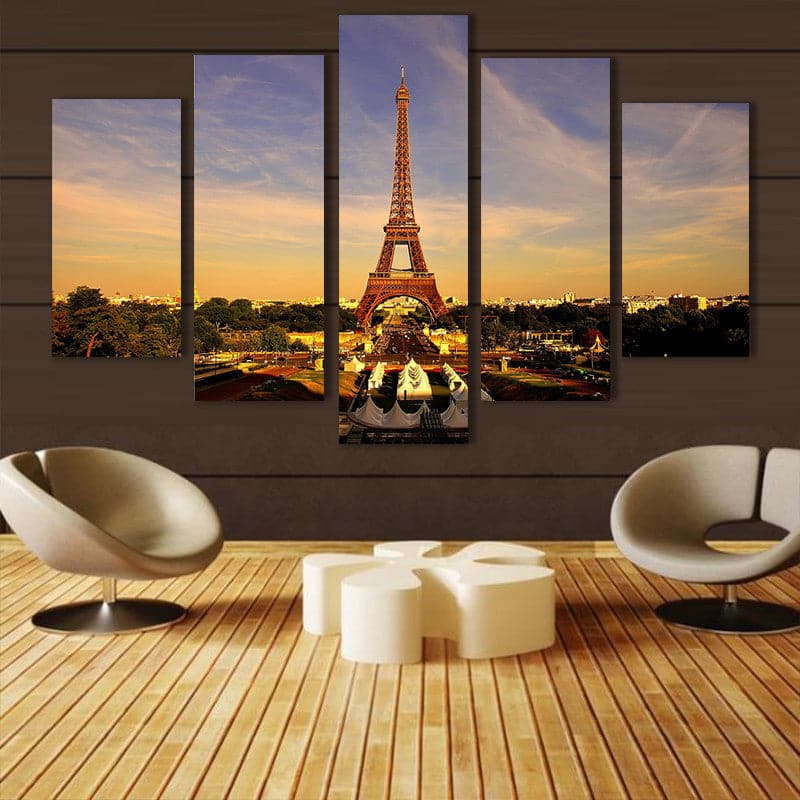 Framed 5 Panels - Eiffel Tower