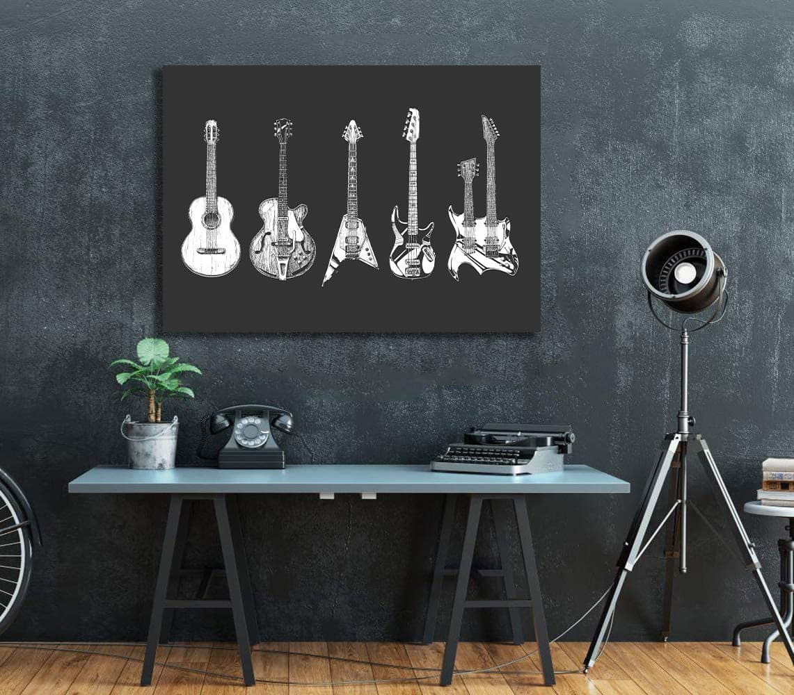 Framed 1 Panel - Acoustic and electric guitars set