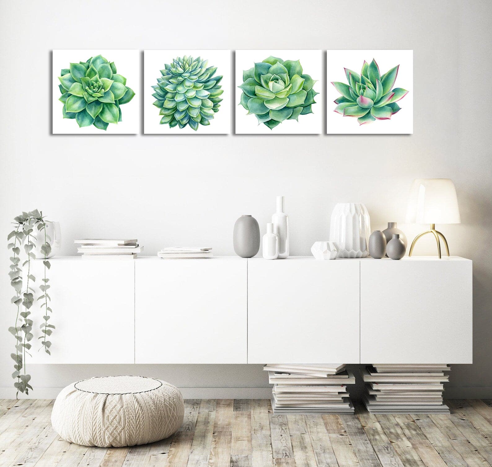 Framed 4 Panels - Succulents