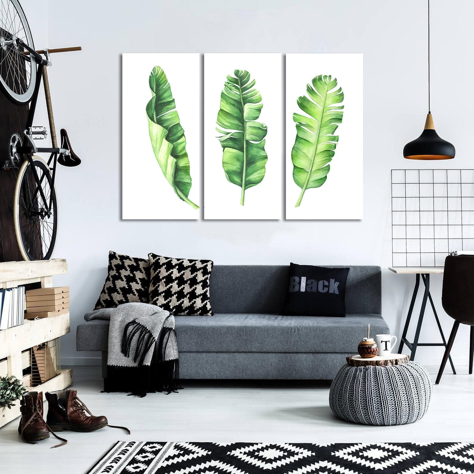 Framed 3 Panels  - Tropical Banana Leaves Set