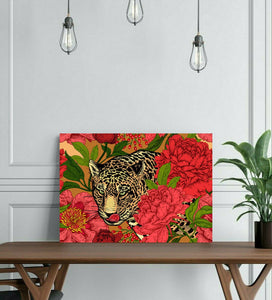 Framed 1 Panel - Seamless Floral Pattern with Leopard and Peonies