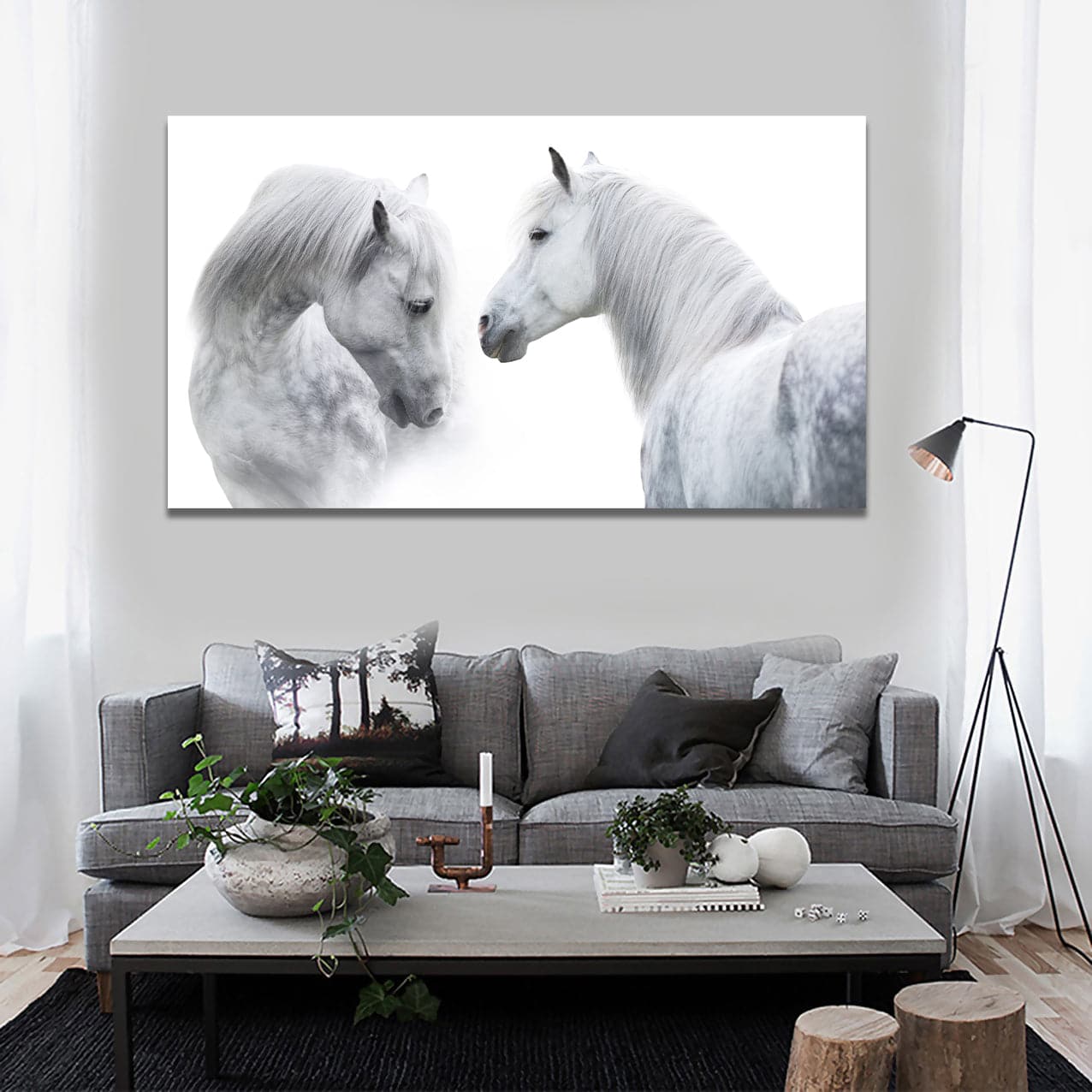 Framed 1 Panel - White Horses