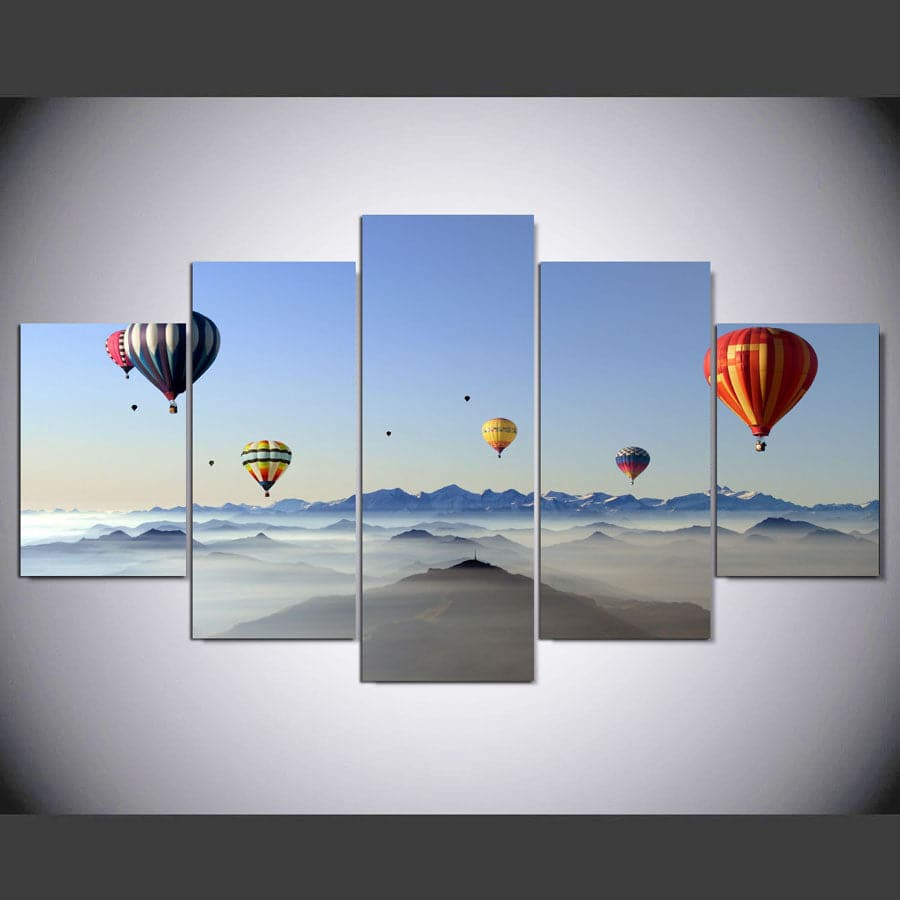 Framed 5 Panels -Hot Air Balloon