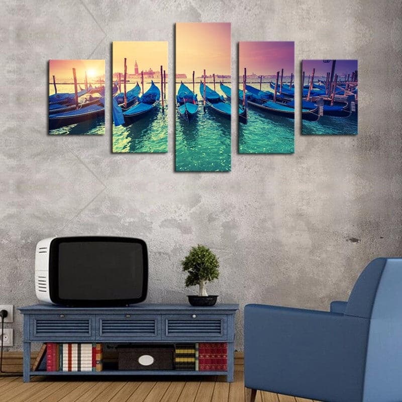 Framed 5 Panels - Boats