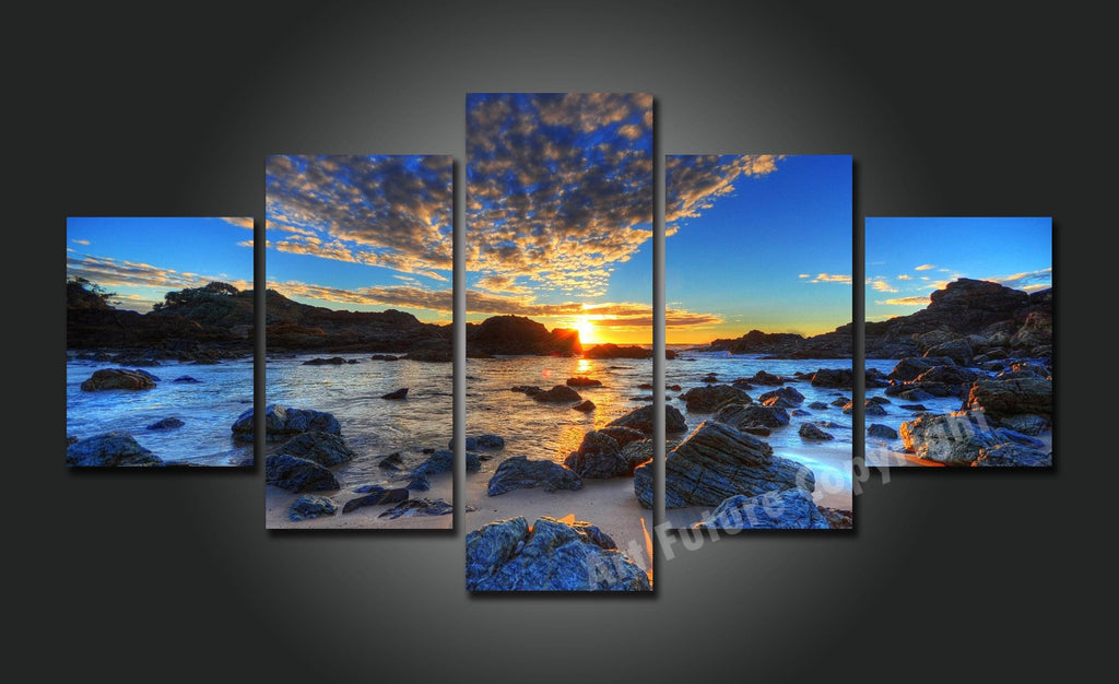 Framed 5 Panels - New Zealand Seascape