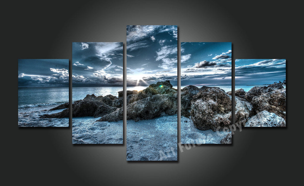 Framed 5 Panels - New Zealand Seascape