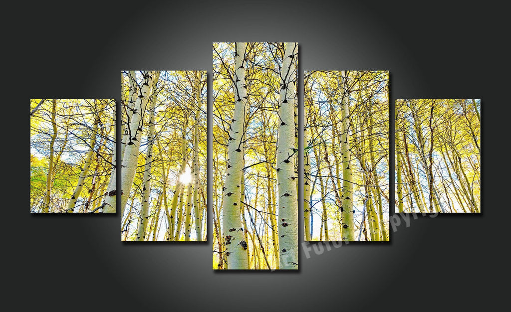 Framed 5 Panels - Golden Forest