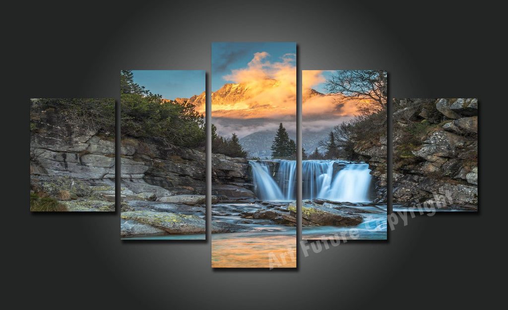 Framed 5 Panels - Waterfall