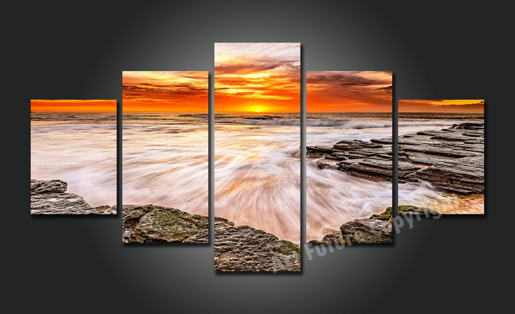 Framed 5 Panels - NZ Seascape